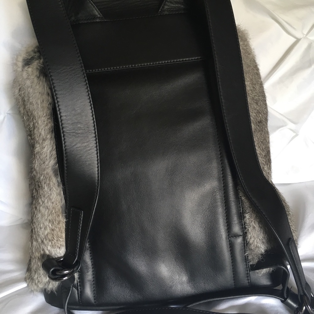 SOLD Michael Kors MK Grey Rabbit Fur Backpack Kirk - Picture 4 of 8